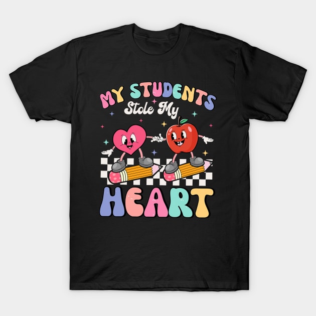 Teacher Valentines Day Retro My Students Stole My Heart T-Shirt by jadolomadolo
